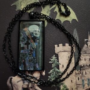Handmade Glass Framed Art Gothic Skeleton Pendant Necklace